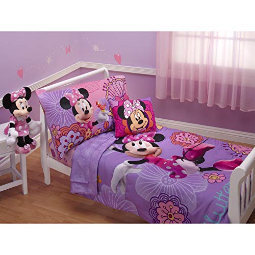 disney juego de cama para niños pequeños minnie's fluttery friends de 4 piezas, lavanda