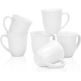 COSTMANCE Fine Bone China Coffee Mugs Set of 6, 13 Oz White Tea Cups with Outwardly Tilted Rim, Wide Mouth Lightweight Ceramic Coffee Mugs, DIY Gifts for Coffee & Tea Lovers