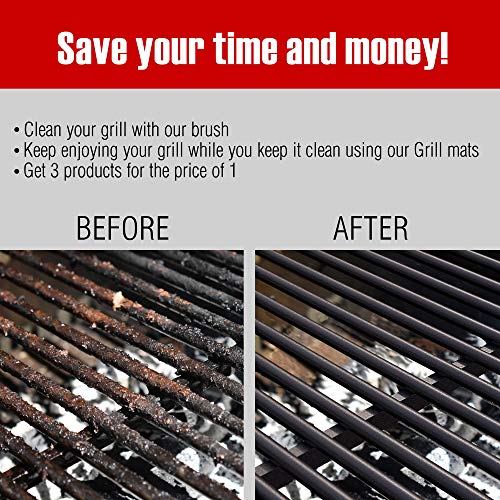 No.1 Bristle Free Safe Grill Brush and Scraper + 2 Heavy Duty BBQ Grill Mats | Stainless Steel Wire 17" BBQ Cleaning Brush for All Grill Grates - Weber Gas, Porcelain Ceramic Iron | Superior Value Set - Thumbnail 5