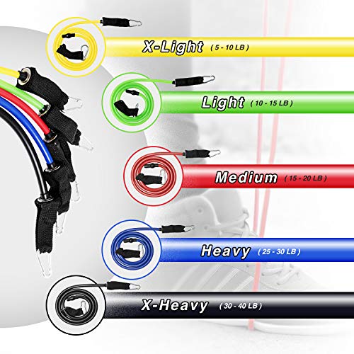 Exercise Resistance Bands Set Strength Training Fitness Set Up to 100lb with Resistance Tubes, Handles, Ankle Straps, Door Anchor Home&Gym Workout Yoga Equipment Stackable Band Set For Men/Women