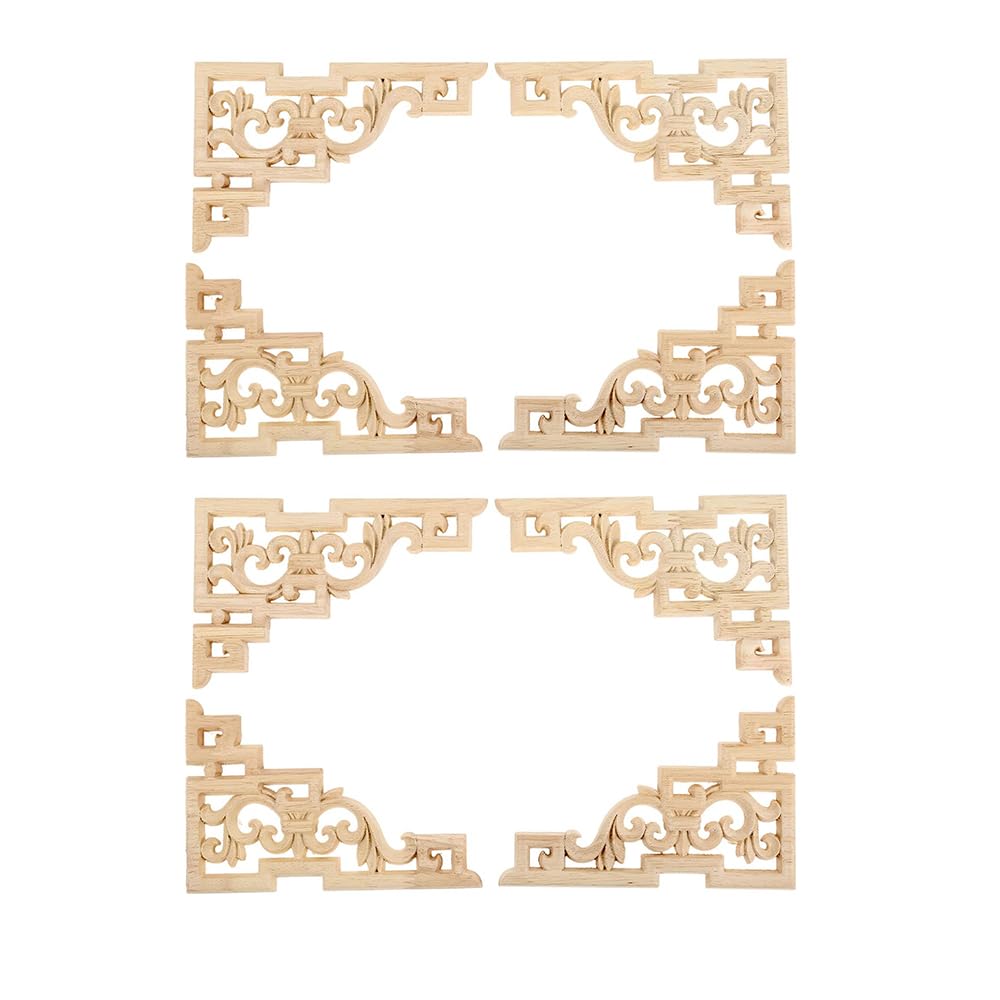 MUXSAM 8pcs Wood Carved Mouldings Decal Corner Onlay Applique Frame for Furniture Wall Unpainted Home Cabinet Door Decor Craft 15x10cm