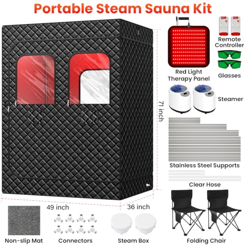 2 Person Sauna Portable Infra-red Sauna Box, Upgraded Home Sauna Tent with 160 LEDs Dual 660nm & 850nm RedLight, 2 Steamers, 5-Layer Waterproof, 99-Min Timer & Remote for Relaxation