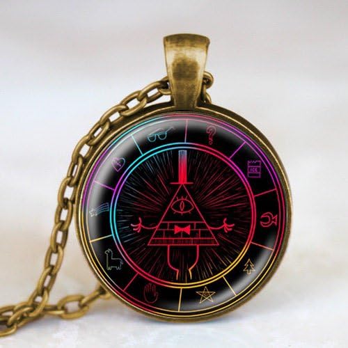 Gravity Falls Necklace Mysteries BILL CIPHER WHEEL Steampunk Brass Pendant Necklace mens chain