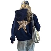 Pooyikoi Womens Oversized Leopard Star Graphic Hoodies Long Sleeve Hoodie Pullover Hooded Sweatshirt Aesthetic Hoodie
