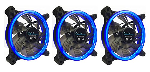 APEVIA 312L-CBL 120mm Silent Dual Rings Blue LED Fan with 32 x LEDs & 8 x Anti-Vibration Rubber Pads (3 Pk)