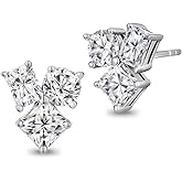 FWM Three Stone Moissanite Novelty Stud Earrings for Women, Solid 925 Sterling Silver with Gold Plated, Anniversary Mother's Day Valentines Christmas Ideal Gift for Her
