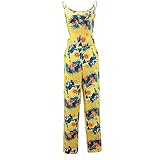 New Sexy Women Backless Yellow flowers printing Party pants coveralls Clubwear (M)