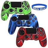 [3 Pack] PlayStation-4-Controller-Case SlickBlue Camo Series Silicone Protection Case Skin for Sony PS4 Controllers -3 Color (Blue/Green/Red)