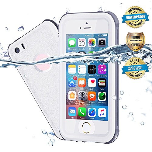 EFFUN Waterproof iPhone 5/5S/SE Case, IP68 Certified Waterproof Underwater Cover Dustproof Snowproof Shockproof Case with Cell Phone Holder, PH Test Paper, Stylus Pen and Floating Strap White (Best Waterproof Iphone Se Case)