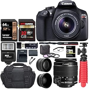 Canon EOS Rebel T6 Digital SLR Camera Kit with EF-S 18-55mm f/3.5 Lens, Lexar 64GB and Ritz Gear U3 32GB Memory Cards, Lens Filters, Camera Bag, Flexi-Tripod, and Accessory Bundle