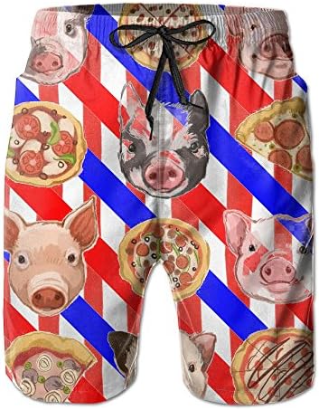 Langfujing Pigs And Pizza Men's Quick Dry Swim Trunks Beach Shorts