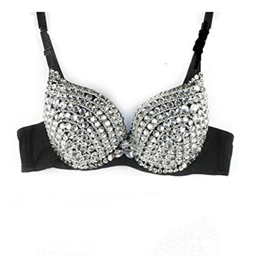Hunzed Women's Fashion New Punk Lady Goth Silver Studded Bra (XL)