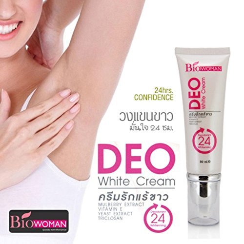 BIO-WOMAN DEO WHITE CREAM 50ML. UNDERARM ARMPIT WHITENING BRIGHTENING DEODORANT 24 HRS. MULBERRY EXTRACT VITAMIN E