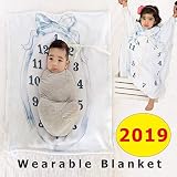 Cute Baby All in One Milestone Blanket for Boy Girl,Extra Wide Neck Wearable 0-3 yrs Personalized 2in1 Receiving Photography Blankets, Thick Fleece for Mom Newborn Baby Shower Gifts + Frame Ribbon