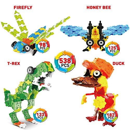 Flatblocks T-Rex, Dinosaur, Firefly, Honey Bee, Duck, and More | 3-D Puzzle Toy Building | Figures Level 2 | Collect Them All