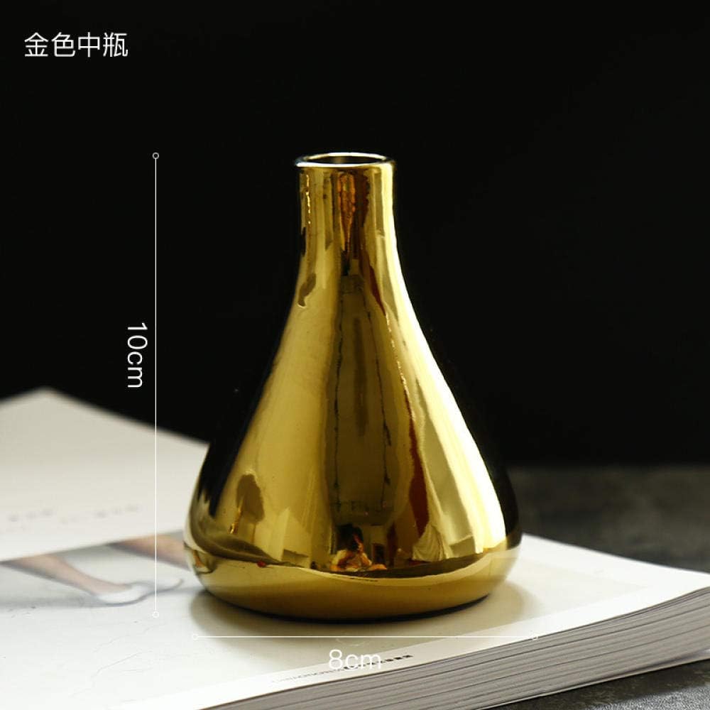 YAOHEHUA Statues For Living Room Golden Ceramic Vase Small Ornaments Home Living Room Table Dried Flower Arranging Decoration Statues Sculptures Ornaments Collectibles