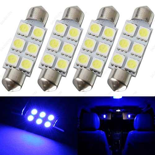 44MM 6-SMD 5050 Festoon Dome Map Interior LED Light Bulbs Lamp For 6411 578 211-2 212-2 (4 pieces) (Blue)