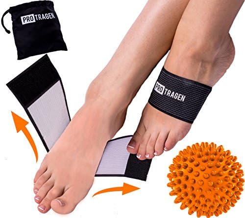 Adjustable Copper Arch Supports and Foot Massage Ball – One Pair of Plantar Fasciitis Sleeves for Men and Women – Adjustable, Elastic, and Orthopedic Braces that Alleviate Foot Pain and Discomfort