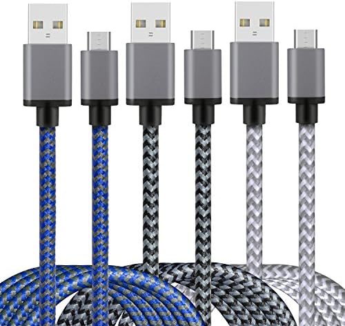 iForever Micro USB Cable 3-Pack 10ft Durable Charging Cable with Nylon braided Jacket 2.0 Charge Sync Cord Charger for Samsung, Nexus, LG, HTC, Sony, Android Phone, Power Bank (Black White Blue)