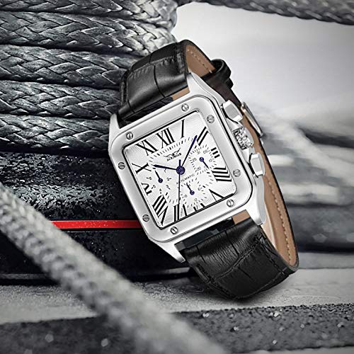 Gute Mens Watches, Mechanical Calendar Automatic Self-Winding Roman Numeral PU Leather Wrist Watch with Blue Hands