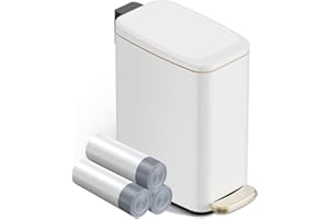 KSSKSS Small Bathroom Trash Can with Lid Soft Close, Step Pedal, 6L / 1.6 Gal Stainless Steel Garbage Bin with Removable Inner Bucket, Slim Wastebasket for Narrow Spaces (White)