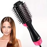 Hot Air Brush, Blow Dryer Brush, One Step Hair Dryer & Volumizer, Ceramic Electric Blow Dryer, 3 in1 Styling Brush Styler (Black/Pink)