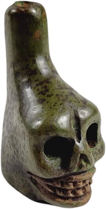 Mixed Media - Small Smilling Skull Death Whistle, Made Out Of Clay, Handcrafted. (Green)