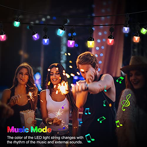 Color Outdoor String Lights,49FT Patio Lights, Warm White,Multi-Color,RGBW Smart String Lights,15 LED Dimmable Shockproof Bulbs,APP Control,IP65 Waterproof,210view Mode,Yard,Garden,Christmas Party