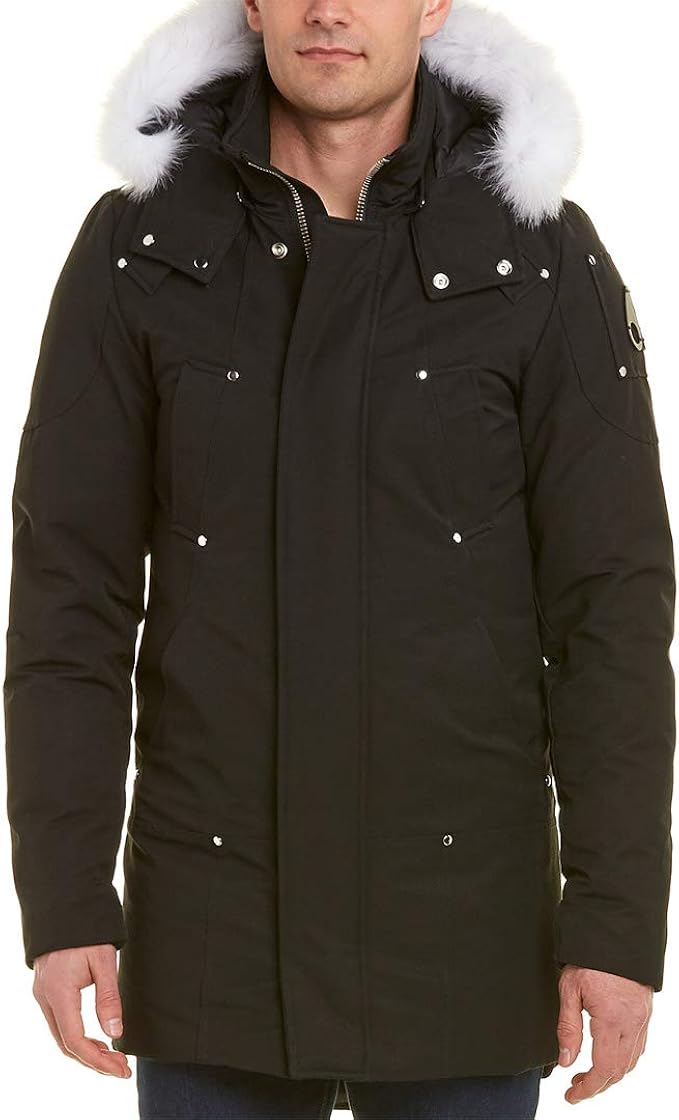Moose Knuckles Men's Down Stirling Parka Coat, Deep Black/White, X
