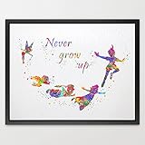 Dignovel Studios 8X10 Peter Pan Never grow up Inspired quote Watercolor Art Print Poster Home Decor N325