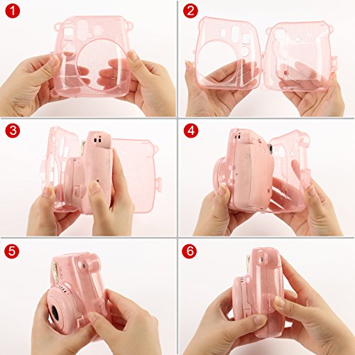 Katia Camera Case Bag Compatible for Fujifilm Instax Mini 9 Instant Camera, also for Fujifilm Instax Mini 8 Instant Film Camera with Strap - Shining Pink