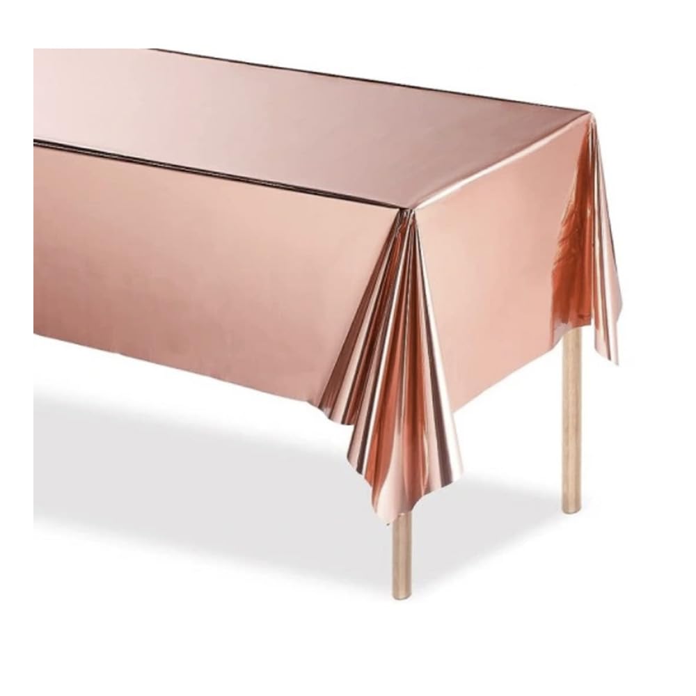 TRIXES Rose Gold Plastic Tablecloth - Party Supplies - Metallic Table Cover - Party Decorations - Hen Party Accessories - Engagement Decorations - 4.5ft x 9ft