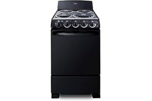 Summit Appliance RE2031B 20" Wide Electric Coil Range, 4-Burner, Porcelain Interior, Chrome Drip Pans (Black, 20-Inch)