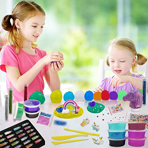 Motiloo DIY Unicorn Crystal Slime, Kit Arts and Crafts Toys for Girls Boys Kids Age 4+ DIY Slime Making Kit Clear Slime Supplies for Kids Art Craft
