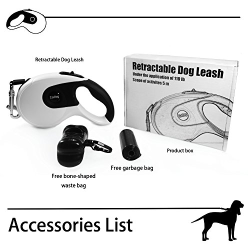 Cadtog Retractable Dog Leash,16 ft Dog Walking Leash for Medium Large Dogs up to 110lbs,One Button Break & Lock, Dog Waste Dispenser and Bags included (Black&White) - Thumbnail 6