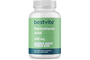 BESTVITE Pantothenic Acid 500mg (Vitamin B5)(240 Vegetarian Capsules) - No Stearates - No Gelatin - No Calcium Silicate - Vegan - Non GMO - Gluten Free