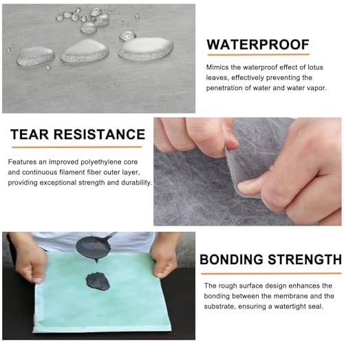 50 m Waterproof Sheet for Bathroom Decoupling Mat for Tiles Waterproofing Tape Prevents Water Leakage Bathrooms Showers Pools 0.8 mm Thick (Size: 1.15 x 50 m (3.7 x 164 ft), Colour: White)