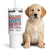 Golden Retriever Mom Tumbler - Personalized Stainless Steel Insulated Travel Mug with Handle & Straw - Dog Mom Gift - BPA-Free Double-Wall Coffee Cup - Gift for Golden Lovers & Fur Mamas (40 oz)