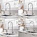 Moone Commercial Modern Single Handle Spring High Arc Brushed Nickel Kitchen Faucet, Pull Out Sprayer Kitchen Faucets Pull Down Spray Brass and Stainless Steel Kitchen Sink Faucet with Deck Plate