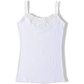 Womens Tank Top Camisoles with Premium Cotton Italian Design - Trimmed with Flower Lace on Neckline