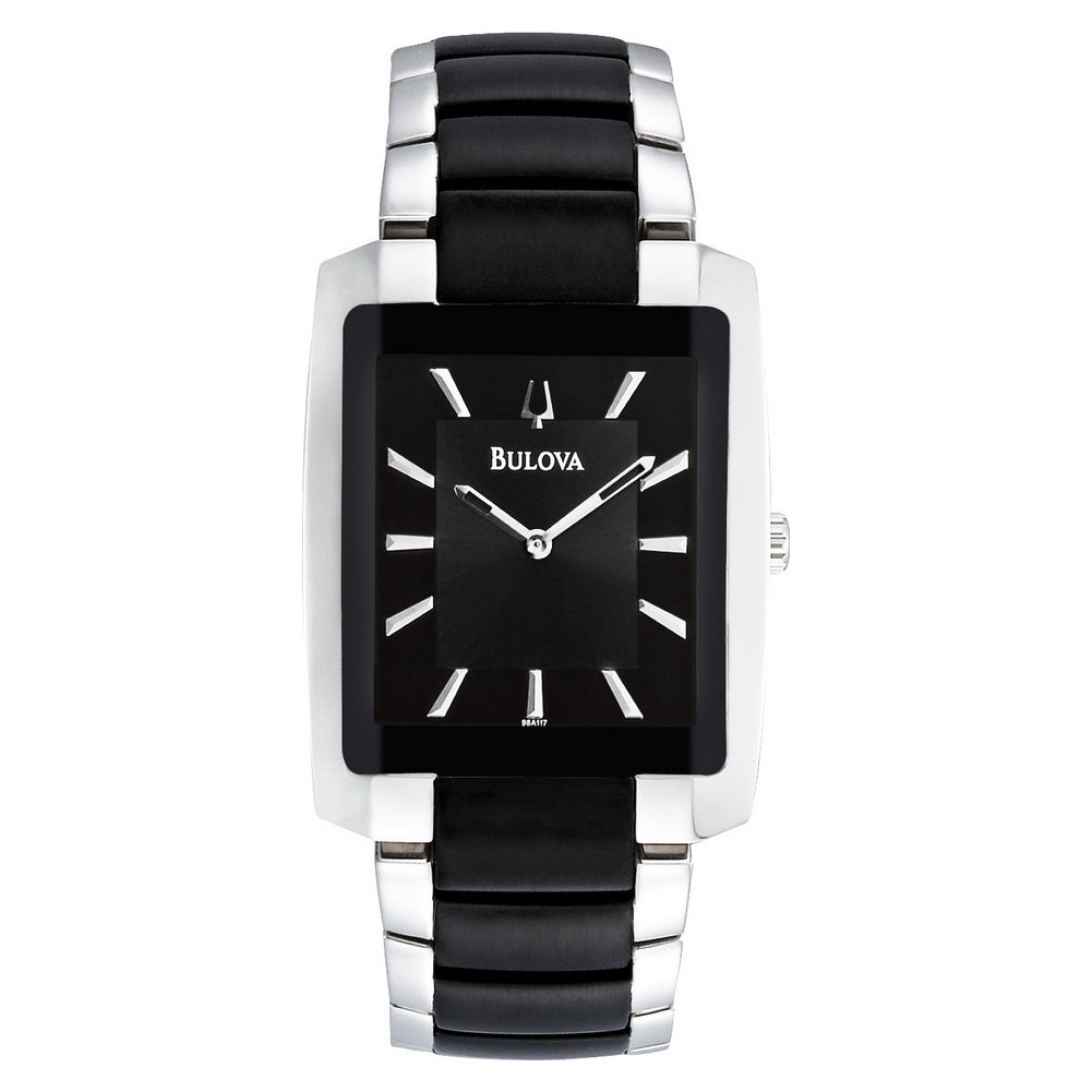 Bulova Reloj de cuarzo clásico rectangular de 2 manecillas para hombre