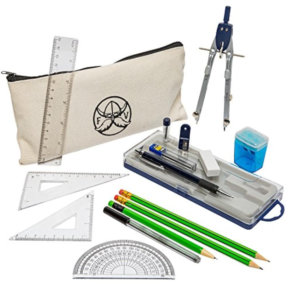 16 Drafting Tools & Kits Piece Geometry School Set By Ferocious Viking