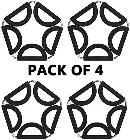 Kitchen Foldable Silicone Metal Trivets, Pot Holder Pads, Table Dish Mat - Expandable/Collapsible (Pentagon Black-4 packs)