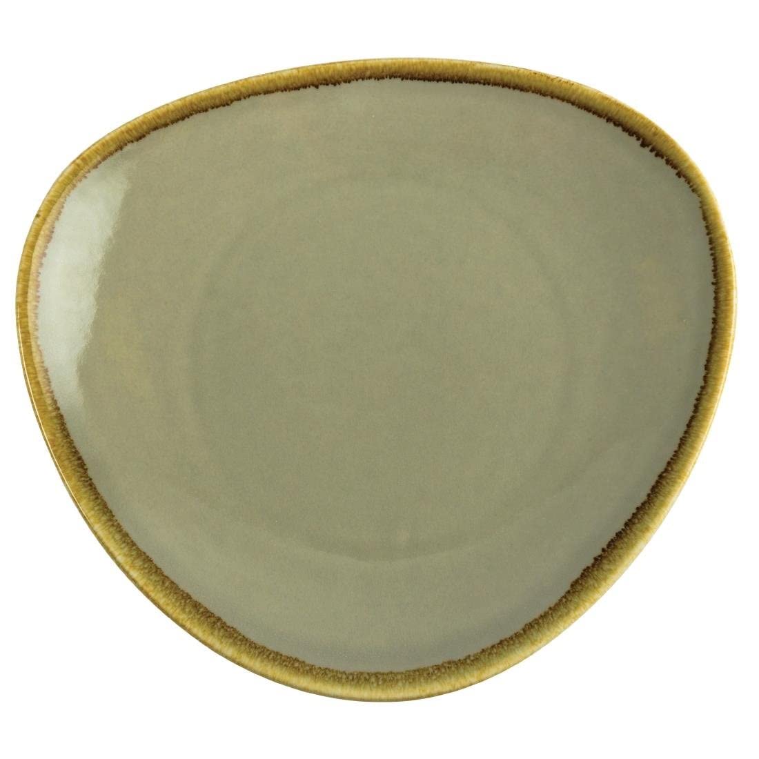 Olympia Kiln Crockery Triangular Plates Moss 280mm / 11 inch (Pack of 4), Moss Coloured Porcelain, Hand Painted, Chip Resistant, Microwave / Dishwasher Safe, Restaurant Café and Home Use | GP474