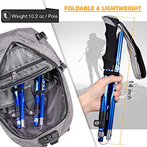 XYCING Trekking Poles Collapsible - 2 Pack Adjustable Auminum Alloy Hiking Poles, Foldable Lightweight Hike Walking Sticks for Hiking Camping (Blue) - Thumbnail 3