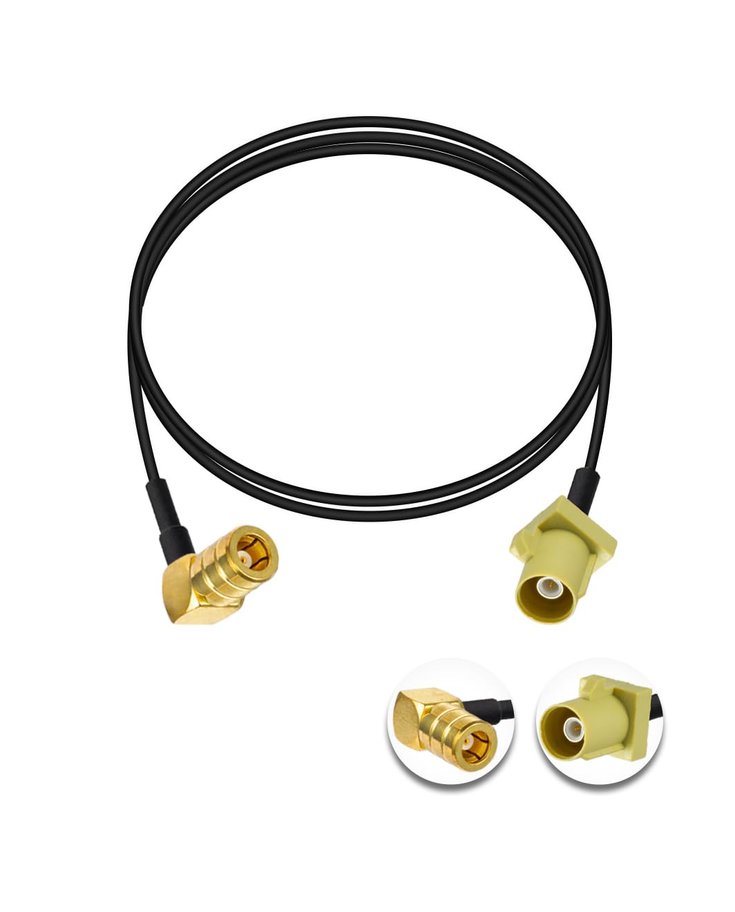Vecys Fakra Curry Male Code K to SMB Female Right Angle Adapter Cable RG174 3.3ft/1m Compatible with Car Vehicle Radio Stereo Receiver Tuner