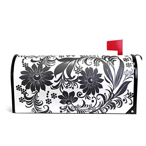 LORVIES Black Floral Magnetic Mailbox Cover Standard Size 20.8 x 18 Inch