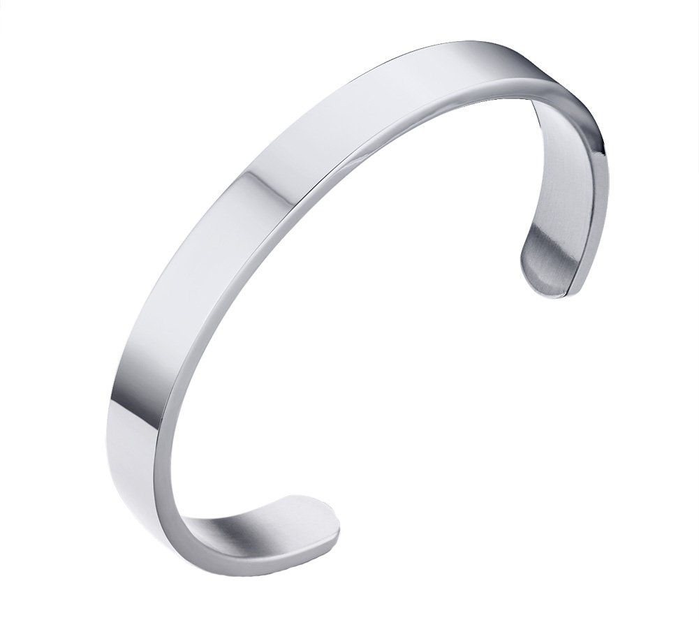 PAURO Men's Stainless Steel Opening Plain Bracelet for Him Silver Dia 2.32" — image 1