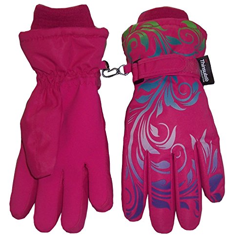 N'Ice Caps Little And Big Girls Ombre Shaded Scroll Print Ski Gloves (6-8yrs, fuchsia/neon green/neon blue/lavender/neon purple)