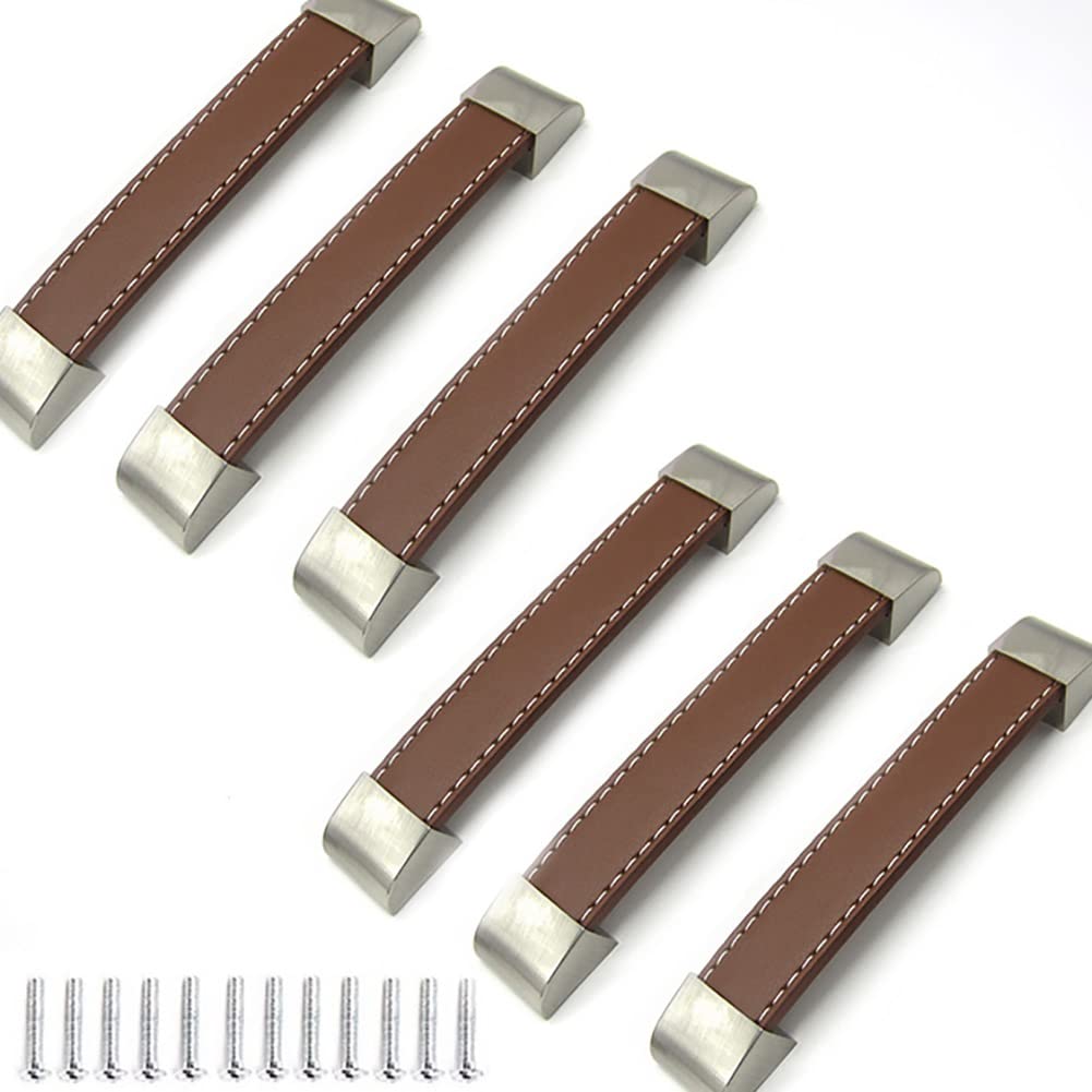 Alnicov 6PCS Leather Handles for Cupboards and Draws Door Cupboard Handles Soft PU Leather Door Handles for Cupboard Drawer Pull Knobs
